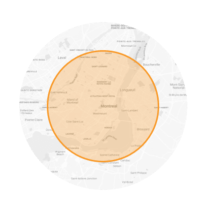 Régions desservies par USQ : Laval, Rive-Nord, Laurentides, Montréal et Rive-Sud